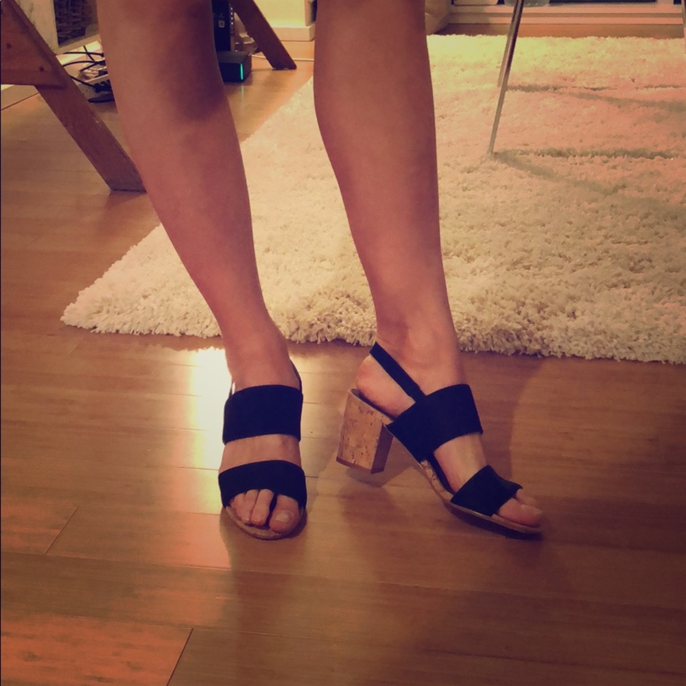 Leather Tahari Sandals with Cork Block Heel